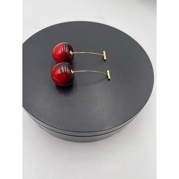 Anthropologie Resin Cherry‎ Fruit Dangle Threader Earrings - Picture 9 of 9